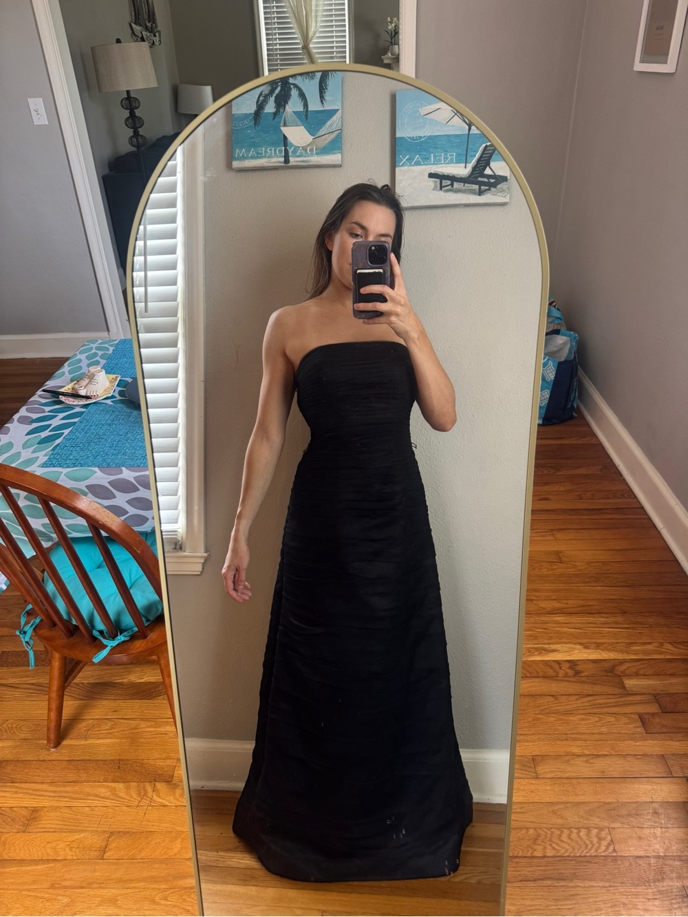 Bill Levkoff Strapless Black Ruched Evening Gown